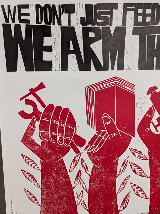 “We Don’t Just Feed Them, We Arm Them” – Pestalozzi Educational Poster (1994 Toppan Reproduction)