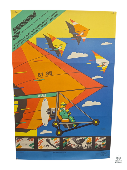 1989 Soviet Hang Glider Sports Propaganda Poster – Aviation Training