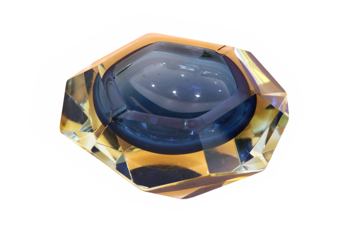 Vintage Murano Sommerso Faceted Glass Ashtray