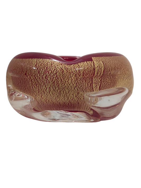 Vintage Murano-Style Glass Ashtray – Ruby Red & Gold Speckle