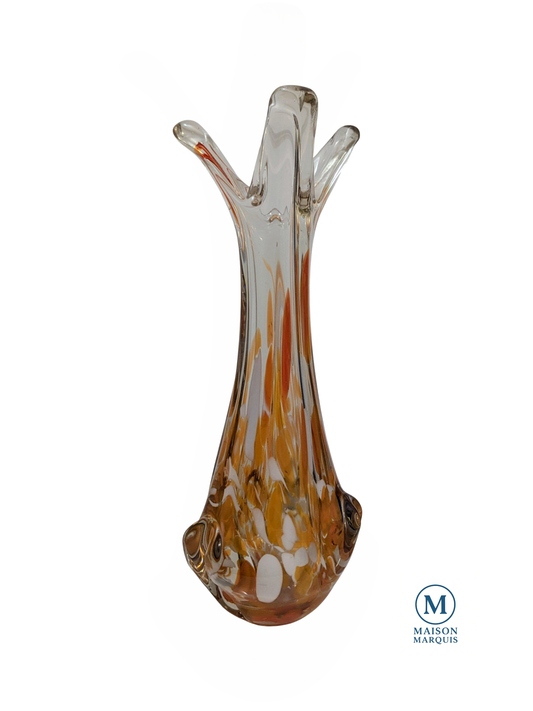 Vintage Italian 1970's Murano clear Glass vase with Color Spots