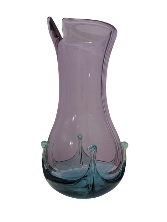 Vintage Czech Studio Art Glass Vase – Lavender & Aqua Mid Century Modern