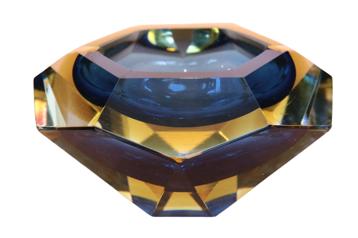 Vintage Murano Sommerso Faceted Glass Ashtray