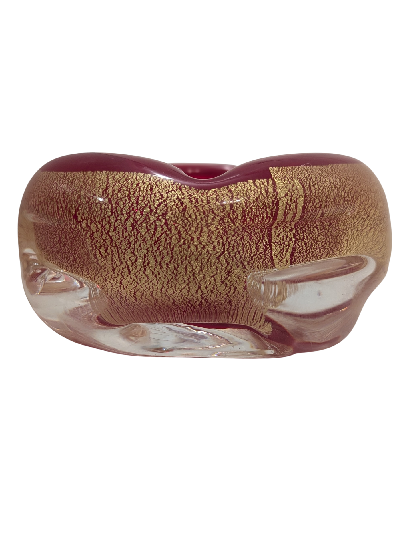 Vintage Murano-Style Glass Ashtray – Ruby Red & Gold Speckle