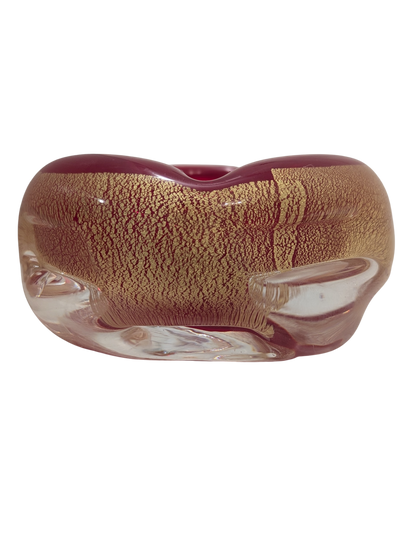 Vintage Murano-Style Glass Ashtray – Ruby Red & Gold Speckle