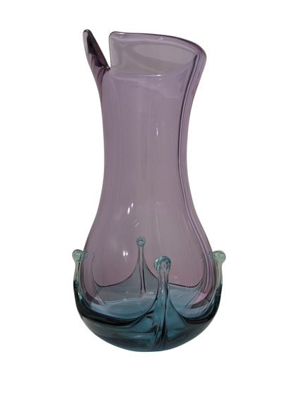 Vintage Czech Studio Art Glass Vase – Lavender & Aqua Mid Century Modern